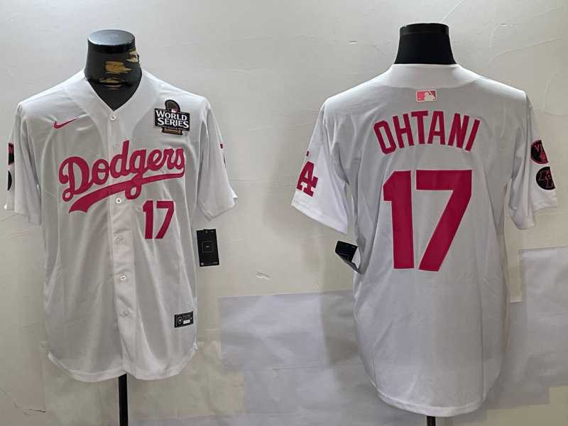 Men's Los Angeles Dodgers #17 Shohei Ohtani Number White Pink 2024 World Series Limited Cool Base Stitched Jersey,We sell and wholesale Men's Los Angeles Dodgers #17 Shohei Ohtani Number White Pink 2024 World Series Limited Cool Base Stitched Jersey on line form chian!